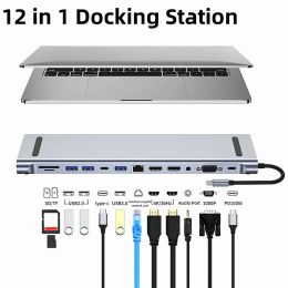 Hubs 12in1 Typec USB 3.2 Hub VGA Three Screen Display MST Gigabit Ethernet port USB C Adapter Gigabit Ethernet For Laptop PC