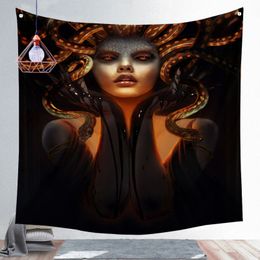 Dark Witchcraft Snake Queen Medusa Tapestry Bohemian Witchcraft Mandala Mural Hippie Background Wall Carpet Decoration