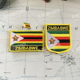 ZIMBABWE National Flag Embroidery Patches Badge Shield And Square Shape Pin One Set On The Cloth Armband Backpack Decoration