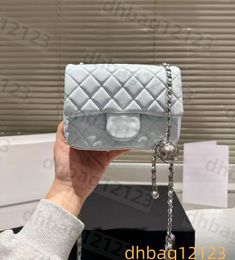 Designer Womens Classic Mini Flap Square Quilted Lambskin Bags Sier Crush Pearl Bead Ball Purse SHW Metal Hardware Crossbody Shoulder Handbags 17 502