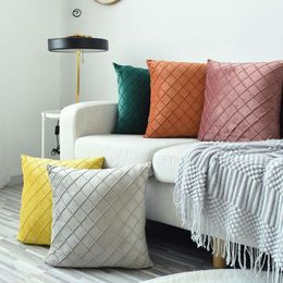 Nordic Ins Pillowcase Velvet Solid Colour Headrest Home Diamond Grid Sofa Cushion Gong