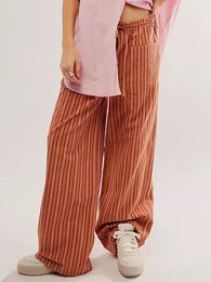 Women's Pants Womens Y2K Striped Drawstring Low Waist Wide Leg Trouser Straight Lounge Billowy With Pockets