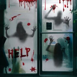 Halloween Stickers Horror Blood Hand Print Door Stickers Window Bathroom Shadow Glass Female Ghost Wall Decal Halloween Decor