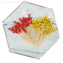 Forks 100pcs Bamboo Double Bead Fruit Fireworks Toothpick Dessert Cocktail Sign Wedding Decor