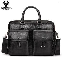Briefcases HUMERPAUL 2024 Men Briefcase Bag Genuine Leather Office Laptop Bags High Quality Male Document Business Shoulder Messenger
