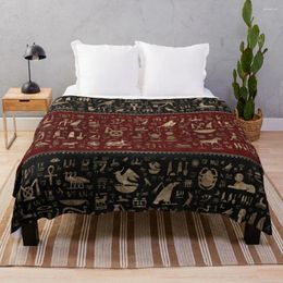 Blankets Ancient Egyptian Hieroglyphs - Black And Red Leather GoldThrow Blanket Double Plush