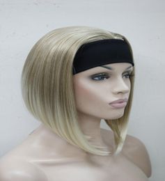 fashion super Cute short straight Blonde mixed 34 wig with headband7562007