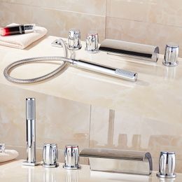 ELLEN Deck Mounted Bathtub Faucet Waterfall Bath Shower Mixer Tap 5 Holes Hot Cold Water Tap ELB107