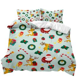 Christmas Duvet Cover Set Santa Claus Deer Printed Bedding Set Merry Christmas Christmas Polyester Comforter Set Soft Bedclothes