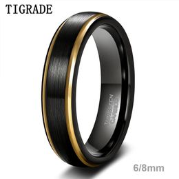 Tigrade Men Brushed Tungsten Black Ring With Gold Color Edge 68mm Unisex Women Wedding Band for Couple Name Date Engraving 240401