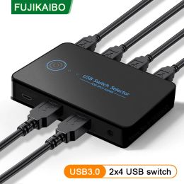 Hubs USB Shared Switch Adapter USB 3.0 2.0 Switcher KVM Hub Splitter For Keyboard Mouse Printer Laptop 2 PCs Sharing 4 Devices Switch