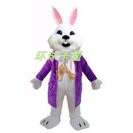 Mascot Costumes Purple Coat Easter Bunny Rabbit Cartoon Plush Christmas Fancy Dress Halloween Mascot Costume
