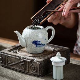 250ml Blue And White Porcelain Landscape Teapot Ceramic Kung Fu Tea Set Household Tea Maker Antique Underglaze Colour Teapot Gift