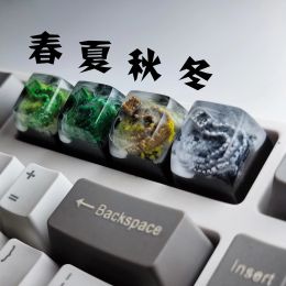 Keyboards 4 PCS Four Seasons Keycaps Artisan Resin Luxurious DIY PC Gamer Mechanical Backlit Keyboard RGB Keycap For GK61 Anne Pro 2 GK64