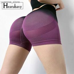 Yoga Outfits Summer Breathable Sport Yoga Shorts For Women Fitness Seamless High Waist Gym Deep Squat Gradient Colour Running Biker Shorts Y240410