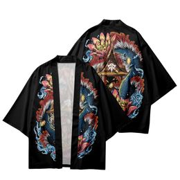 Kimonos 2022 Japanese Black Crane Print Kimono And Shorts Cardigan Cosplay Shirt Blouse Yukata Summer Men Beach Kimono