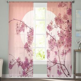 Japanese Sakura Cherry Blossoms Tulle Window Curtain for Living Room Modern Sheer Curtain for Bedroom Kitchen Drapes Custom