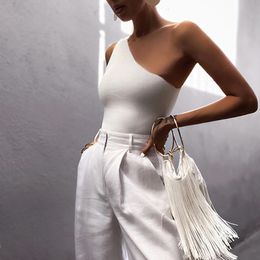 Black Summer Slim One Shoulder White Sexy Bodyuits Women Rompers Bodysuits Solid Club Party Body Mono Mujer Overalls M0046