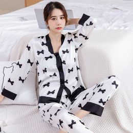 Spring Autumn New 2PCS Pajamas Suit Long Sleeve Sexy Women V-Neck Sleep Set Intimate Lingerie Casual Home Clothing Pyjamas