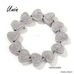 17mm Iced Out Bling Full Heart Bracelet Women Charker Hip Hop Jóias