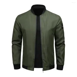 Men's Jackets Men Coat Stand Collar Zipper Jacket With Pockets Solid Colour Cardigan For Fall Spring Soft Breathable Casual Regular