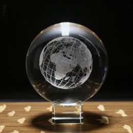 8cm 3D Earth Laser Engraved Crystal Ball Solar System Planet Milky Say Galaxy Globe Glass Sphere Astronomy Gift Home Decoration