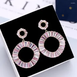 Dangle Earrings Circle Pink For Women Fashion Personality Versatile Simple S925 Silver Needle Jewellery Party Wedding Earring