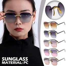 Sunglasses Frames Fashion Vintage Women Square Rimless Eyewear Travel Polarized Summer Goggle Personality Sh X5K3