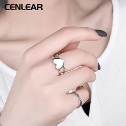 Cluster Rings CENLEAR 925 Sterling Silver Simple Hollow Double-layer Love Ring For Women With Smooth Face And Heart-shaped Daily Wear