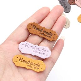 20Pcs PU Leather Garment Labels Hats Bags Clothes Tags Label DIY Hand Made With Love Tags Handmade Home Sewing Accessories