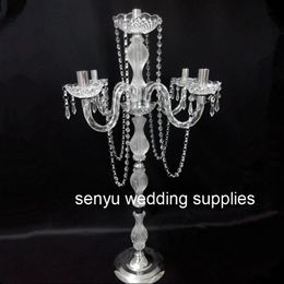 New Candelabra Crystal Candelabra Wedding Centerpieces 5 Arms Acrylic Clear Candle Holder Gold Candlesticks senyu0580