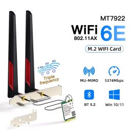 Cards WiFi6E MT7922 Bluetooth 5.2 Wireless Adapter 2.4/5G/6Ghz M.2 NGFF 5374M Network Card With Antenna Set For PC/Laptop For Win10/11