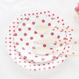 Red Polka Dot Disposable Tableware Sets Paper Plates Cupacake Stand Plastic Table Cloth Table Centerpieces Event Party Supplies