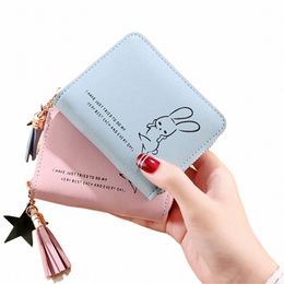 Brieftasche Einfache quadratische Frauen Brieftasche Kurzer Reißverschluss kleiner Brieftasche Quaste Carto Kaninchenabdruck Münzgrundstück Frau Clutch Card Halter P3OK#