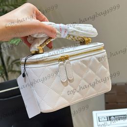 24C Luxury Double Gold Balls Vanity Box Shoulder Bags With Mirror Adjustable Chain Crossbody Handbags Diamond Lattice Quilted Makeup Cosmetic Case 18cm