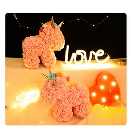 2021 Hot Sale Unicorn Teddy Bear Rose Soap Foam Flower Artificial FlowerToy Birtthday Valentines Christmas Gifts for Women 30cm