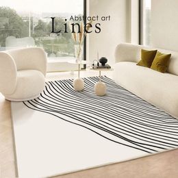 Modern Light Luxury Living Room Carpet Simple Line Imperfect Art Design Black White Bedroom Rug Fluffy Soft Home Decor Play Mats