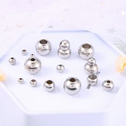 100 stycken 304 rostfritt stål genom hålstålbollar med flera specifikationer Solid lösa pärlor med hål strängpärlor och runda pärlor smycken tillbehör