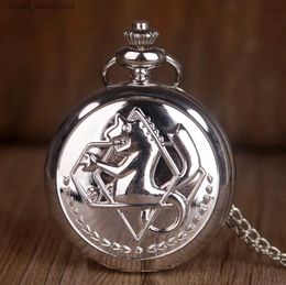 Pocket Watches Luxury Silver Vintage Alchemist Quartz Pocket Necklace Childrens Birthday Memorial Gift Pendant Clock Boys Girls Y240410