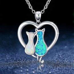 New Two Tone Aubao Cat Heart Shaped Pendant Necklace Women's Hollow Collar Chain