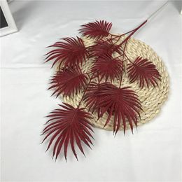 3 Head Fan Leaf Palm Artificial Flower Green Plants Christmas Home Decor Wedding Bouquet Floral Arrangement Material Photo Props