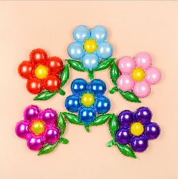 1pcs 18 Inch Baby Birthday Party Decorating New Five Petals Flower Green Leaf Round Petal Aluminium Balloons Party Decorations