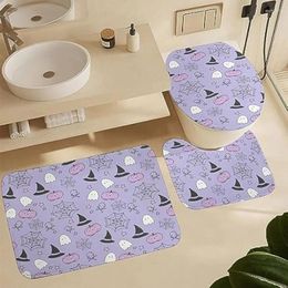 Bath Mats Pink Purple Ghost Mat Set 3 Piece Boo Halloween Soft Bathroom Rugs Contour Rug And Toilet Lid Cover Sets