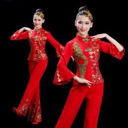 Red Hanfu Women Chinese Traditional National Yangko Stage Dancing Clothes Costumes Waist Drum Square Dance Classical Folk Hanfu