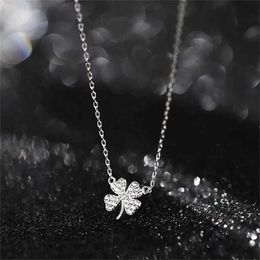 OILC Pendant Necklaces Four-leaf Clover Luck Leaves Sweater Chokers Necklace Crystal Zircon Pendant Chain Necklace For Women Jewelry 240410