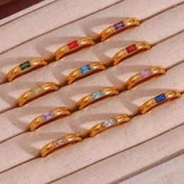 Cluster Rings 18K Gold Plated Shiny 12 Colours Birthstone Ring Stainless Steel Zircon Zodiac ConstellationFor Women