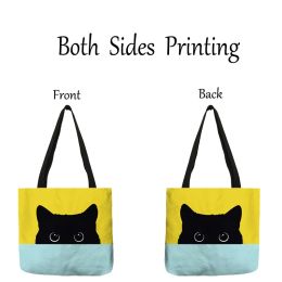 Casual Tote Bag Cute Pet Black Cat Paw Print Women Shoulder Bag Handbag Ladies Eco Reusable Shopper Bags for Grocery Shopping