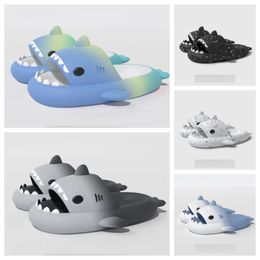 Designer Quality shoes sandal Summer Shark Slippers Shark Slides black blue green Thick Soled Shoes men women Kids flat sandals Gradient Flip Flops