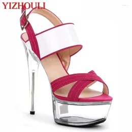 Sandals Fashion 6 Inch Platform Ladies Crystal Shoes 15cm High Heel Sexy White/Pink Dress