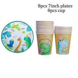 Dino Birthday Party Supplies Tableware Set Dinosaur Balloons plates cups Cake Toppers Kids Boy Birthday Party Decor Baby Shower